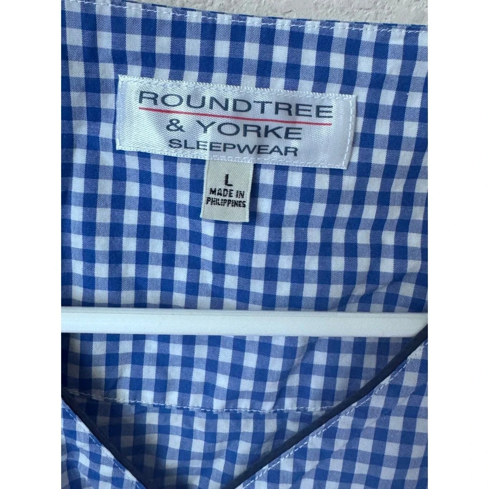 Roundtree & Yorke Mens Blue Gingham 100% Cotton Pajama Set Size Large L